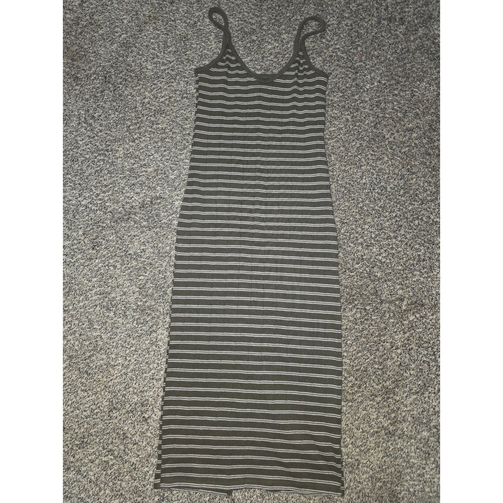 Wild Fable Olive Green Striped Ribbed Midi Dress Spaghetti Strap Small